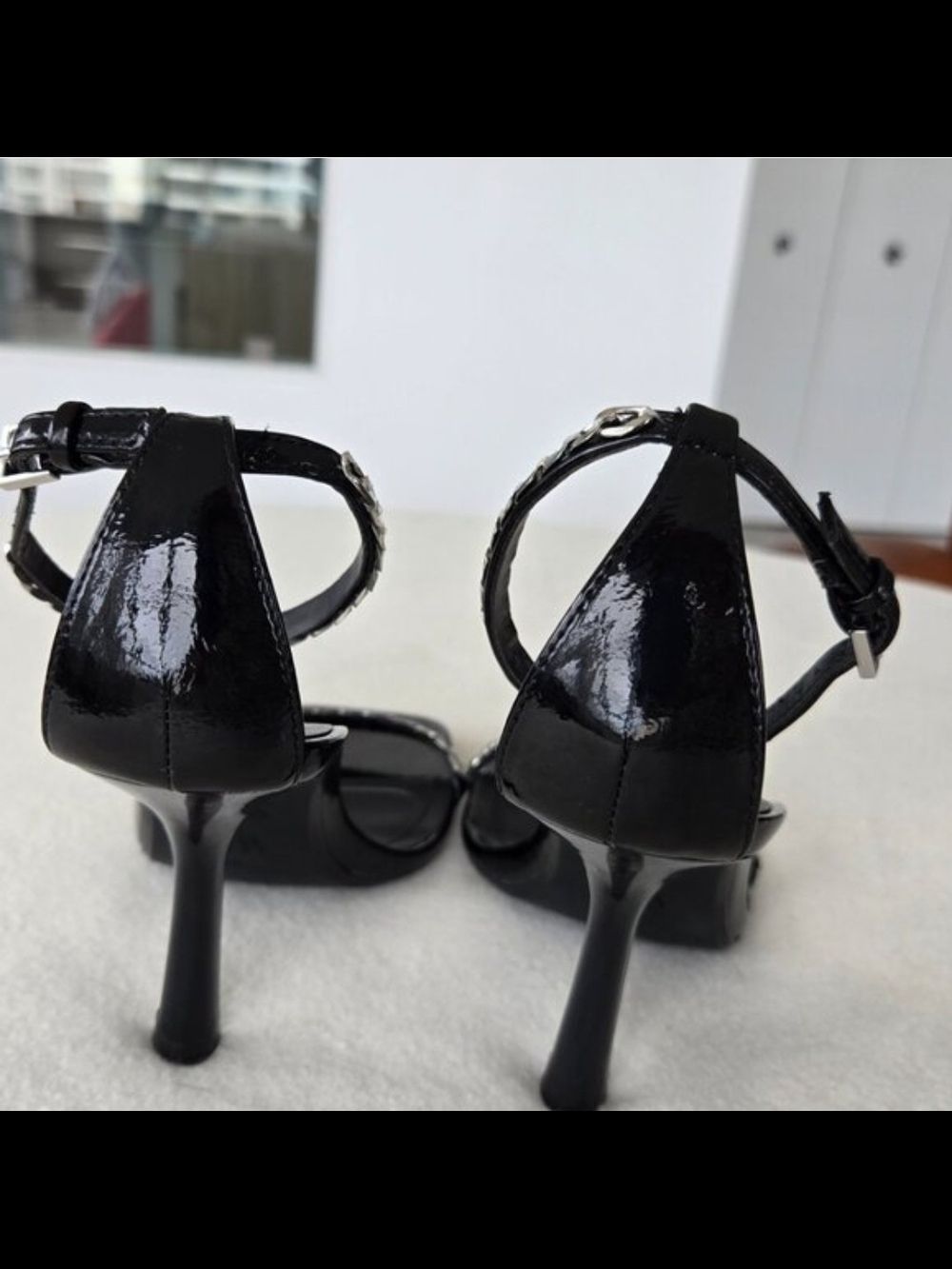 Zara Black Patent Chain-Strap Heeled Sandals — Sz 38 (US 7.5/8) - Picture 12 of 15